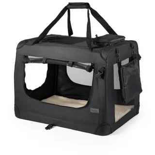 LIONTO Hundetransportbox faltbar, stabile Stoffbox mit Mesh-Einsätzen, ideal für Auto, Reise & Tierarzt, 50x34x36 cm,
