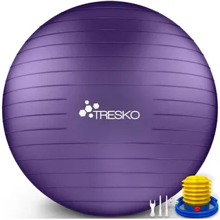 TRESKO Gymnastikball mit GRATIS Übungsposter inkl. Luftpumpe - 85cm, Pumpe, lila