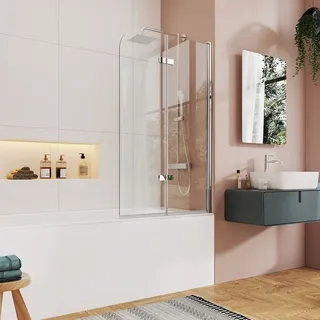 EMKE 100x140cm Duschtrennwand für Badewanne Faltwand Duschabtrennung Badewannenaufsatz NANO einfach-Reinigung Beschichtung - Transparent