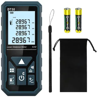 Entfernungsmesser, HANMATEK DT50 50M Digitales Laser Entfernungsmesse mit LCD Hintergrundbeleuchtung M/In/Ft mit Mehreren Messmodi wie Pythagoras/Abstand/Fläche/Volumen Messungen,IP54