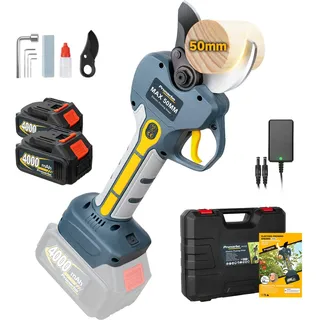 Prunarbo Astschere Akku Gartenschere Elektrisch 50MM mit 2 Akku 4.0Ah Bürstenlosen Motor LCD-Schnittzählerm Baumschere Kompatibel mit Makita 18V Akkus (PR-E50)