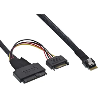 InLine InLine® Slim SAS Kabel, SFF-8654 4i zu U.2 SFF-8639 + SATA Strom, 24Gb/s, 0,5m