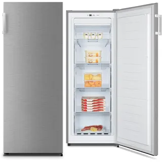 PKM Gefrierschrank | NoFrost | 155 L Nutzinhalt | Silber | Tür-offen-Alarm | Fast-Freeze-Funktion | 4 Schubladen & 1 Fach mit Klappe | freistehend | Eisschrank | Tiefkühlschrank