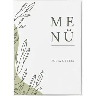 Hochzeit Menükarten selbst gestalten - Feine Blätter - Weiß | Wunderkarten.de