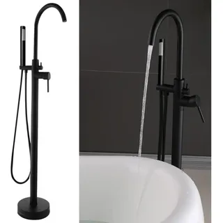 Gojoy - Freistehende Badewannenarmatur, Bodenmontierte Stehend Wanne Bad Armatur Badewanne Handbrause, Duschset, Eingebauter Sprudler, 360°Handdüse,