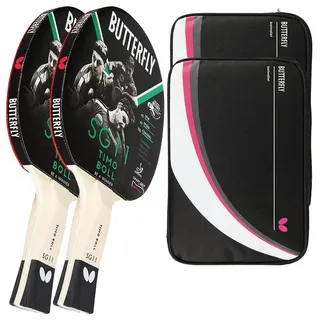 Butterfly Tischtennisschläger 2x Timo Boll SG11 + 2x Drive Case 2, Tischtennis Schläger Set Tischtennisset Table Tennis Bat Racket