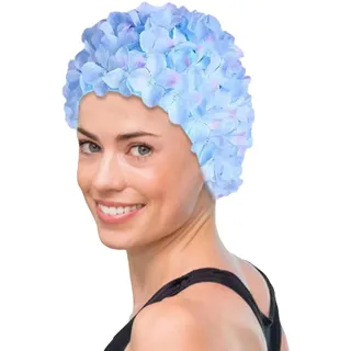 Luckxing Bademütze mit -Blumen | Stilvolle Blumenkappen, Blumen-Badekappe für Damen,Turban-Badekappe für langes Haar, Bademütze, Badekappen, Ohrenhaarschutz, einfaches An- und Ausziehen
