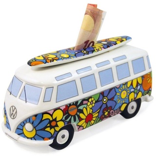 BRISA VW Collection - Volkswagen Spar-Büchse-Schwein-Dose mit Surfbrett im T1 Bulli Bus Samba Design (Flower Power/Bunt)