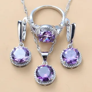 DarryDooly 925 Silber Hochzeit Schmuck Sets Zirkon Baumeln Ohrringe und Halskette Ring 3 Stück Set Frauen Trendy Kostüm
