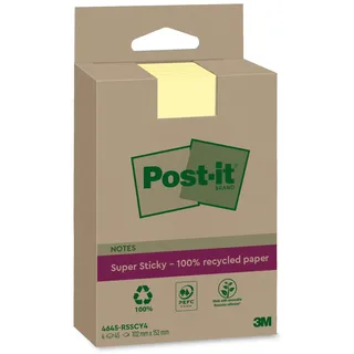 Post-it Super Sticky Recycling Notes Haftnotizen extrastark gelb, 4 Blöcke