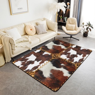 Loussiesd Kuhfell Dekor Moderne Teppiche Rustikale Western Wohnzimmer Teppiche Kuhfell Patchwork Akzent Teppich Abdeckung Raum Dekor Bauernhof Indoor Bodenmatte Wohnzimmerteppich 100x150cm