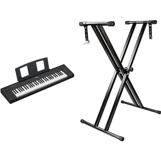 Yamaha NP-15 Piaggero Digital Keyboard – Leichtes und tragbares Keyboard mit 61 anschlagdynamischen Tasten und 15 Klangfarben & RockJam Double Braced Adjustable Keyboard Stand with Locking Straps