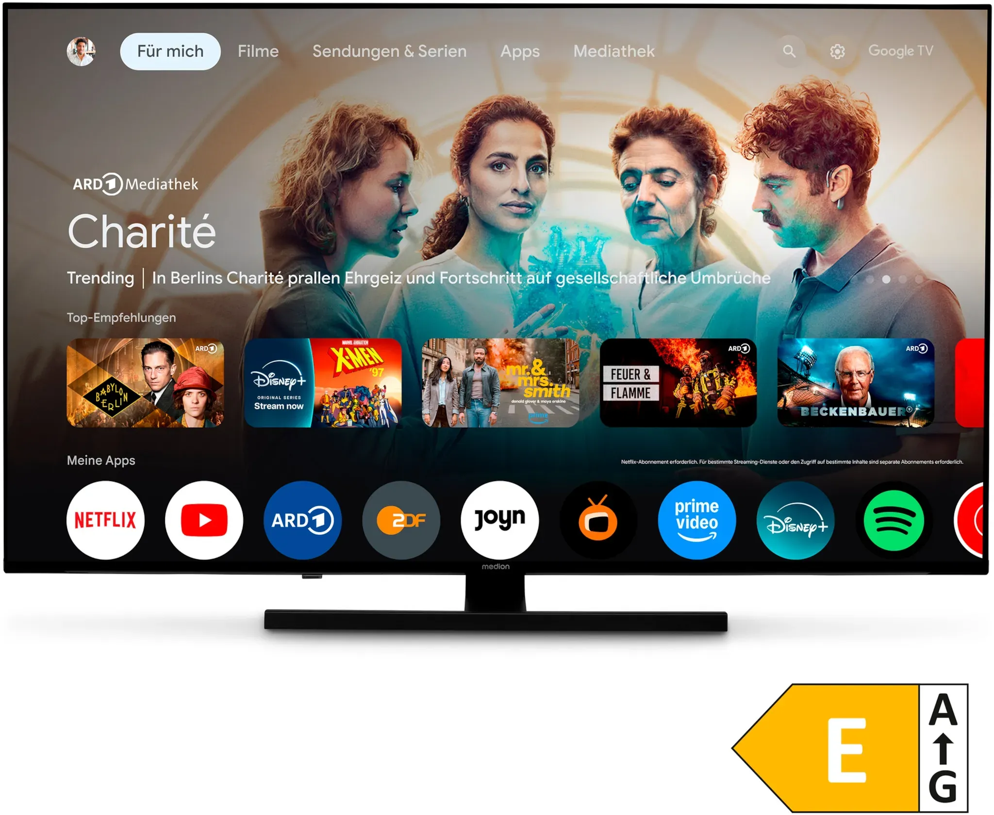 MEDION LIFE MD 843700 QLED Google TVTM, 108 cm (43'') Ultra HD, HDR, Dolby Vision®, MEMC, PVR ready, Netflix, Amazon Prime Video, Bluetooth®, Dolby Atmos, DTS Virtual X, DTS X, HD Triple Tuner, CI+ Schnittstelle