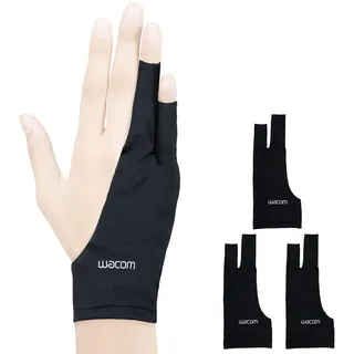 Wacom Zeichenhandschuh, Zwei-Finger-Künstler-Handschuh für Zeichnungstablet-Stift-Display, 90% recyceltes Material, umweltfreundlich, Einheitsgröße (3er-Pack), Schwarz