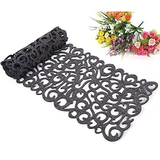 ANKROYU Filz Tischläufer, Rechteckig Filz Tischdecke, modern tischlaeufer mit Durchbrochenen Blumen, wiederverwendbar Anti Rutsch Tischunterlage, 102 x 29 cm (Grau)