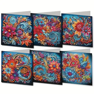 CXINLky 5D DIY Diamond Art Painting Karten, 2025 Neuheiten Diamont Painting Karten, 6 Stuck Diamond Art Karten Geburtstag, Geschenkkarte Feiertags für Familie,Freunde-08-Blumen