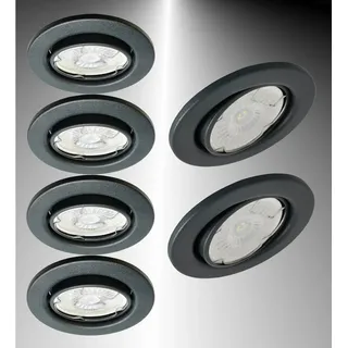 Trango 6er Set 6729-061MCOB LED Einbaustrahler in Anthrazit matt schwenkbar inkl. 6x 5 Watt 3000K warmweiß Ultra Flach LED Modul, Einbauspots, Deckenstrahler, Deckenlampe, Badleuchte, Deckenleuchte