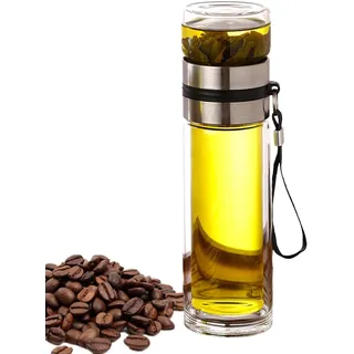 Doppelwandige Glasflasche - Glasflasche mit Teesieb | Teeflasche aus Glas, doppelwandige Teetasse, Teeflasche mit Wassertrennung für Männer, Tee von H