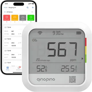 Qingping CO2 Melder Thermometer Hygrometer, Fernüberwachung über Qingping IoT, CO2 Messgerät Temperatur und Luftfeuchtigkeitsmonitor für verschiedene Szenarien, schnelle Alarmbenachrichtigung