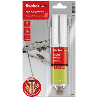 fischer Möbelretter, Holzspachtel in Beige, Reparaturmasse für ausgerissene Scharniere & Dübel, geeignet für Holz & Plattenbaustoffe, 23 g (25 ml)