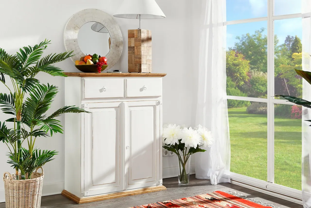 Landhausstil Vertiko Kommode Schrank, weiß lackiert, original MEXICO Möbel