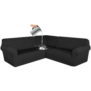 CLGTY Wasserdicht Sofabezug Ecksofa, 3 Stücke Bezug Für Ecksofas L-Form Sofa Bezug Eckcouch Antirutsch Sofahusse Für Wohnzimmer-Schwarz-7 Sitzer