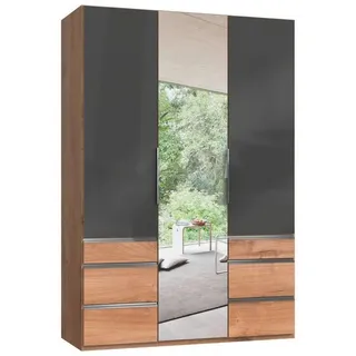 Level 150 x 216 x 58 cm Plankeneiche Nachbildung/Grauglas mit Glas- und Spiegeltüren