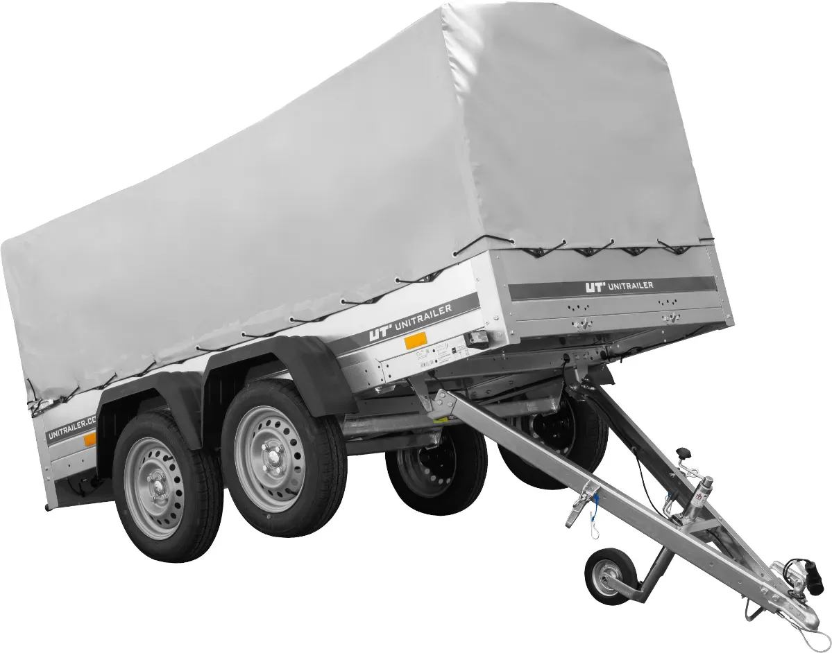 UNITRAILER GARDEN TRAILER ANHÄNGER 264/2 KIPP MIT STÜTZRAD, SPRIEGEL UND GRAUER PLANE