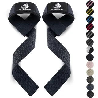 Fitgriff® Zughilfen (gepolstert) für Krafttraining, Bodybuilding, Fitness - Kreuzheben Gurte - Lifting Straps - für Frauen und Männer (Navy Blue, Silicone)