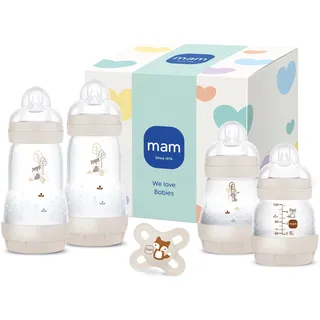 MAM Easy Start Anti-Colic Neugeborenen-Set | 0+ Mon | Babyflaschen Geschenk-Set | 94% Akzeptanz | 96% Hebammen-Empfehlung | 80% weniger Koliken | 4 Trinkflaschen & 1 Original Start Schnuller | beige