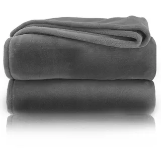 heimtexland Kuscheldecke flauschig Flanell Wohndecke warm Oekotex Tagesdecke Überwurf Sofadecke fusselfrei Fleecedecke Super Soft Decke 130x170 cm Typ380 Anthrazit Grau