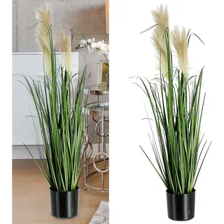 Kunstblume Kunstpflanze m. Wedeln + Topf Pampasgras Dekogras, CEPEWA