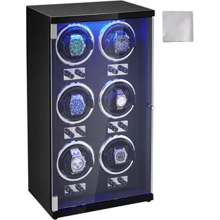 VEVOR Uhrenbeweger, Automatik-Uhrenbeweger, Watch Winder, Uhrenbeweger für Automatikuhren, Automatischer Uhrenbeweger mit Platz für 6 Uhren, LED Beleuchtung, 150–207 mm Einstellbare Riemenlänge