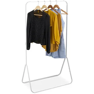 Relaxdays Kleiderständer, HxBxT: 146 x 80 x 44 cm, Kleiderstange, Jacken, Hemden, Metall, freistehende Garderobe, weiß