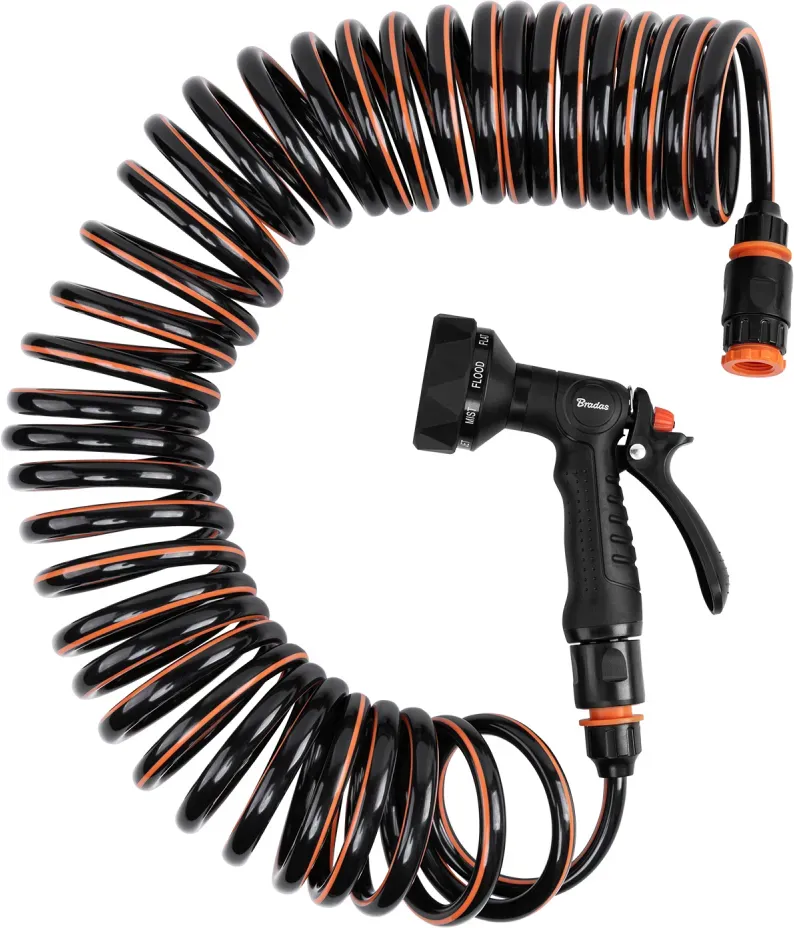 Spiralschlauch Gartenschlauch 10m SPIRNG FLEX Set mit Sprühpistole 9 Strahlarten Schnellkupplungen Wasserhahnanschluss 1/2 3/4 WSF10