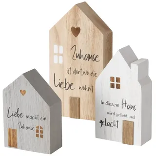Boltze Dekoaufsteller 3 tlg. Mein Haus grau weiß natur Holz Holzhaus
