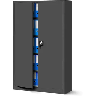 Jan Nowak Büroschrank C001II Aktenschrank XXL Metallschrank Flügeltüren Stahlblech Pulverbeschichtung 185 cm x 115 cm x 40 cm (anthrazit/anthrazit)