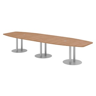 HAMMERBACHER Konferenztisch KT40S nussbaum Tonnenform, Rundrohr silber, 400,0 x 85,0 - 130,0 x 74,0 cm