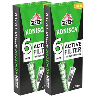 Smokerhontas GIZEH Aktivkohlefilter Cone Ø 6mm 10 Stück pro Packung - Konische Aktivkohle Filter Tips mit Keramikkappen und Kokosnusskohle (2 Packungen), AKF-GIZ-02