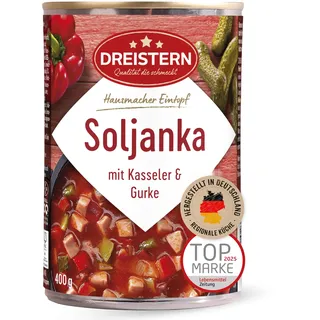 DREISTERN Soljanka 400g I Mit Kasseler & Gurke I Herzhafter Eintopf in recyclebarer Konservendose I Lange Haltbarkeit dank natürlicher Konservierung I Hausmacher Qualität