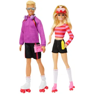 Barbie Fashionistas Set mit 2 Puppen und 6 Zubehörteilen, Barbie und Ken Rollschuh-Modepuppen, Sammelfiguren zum 65. Jubiläum