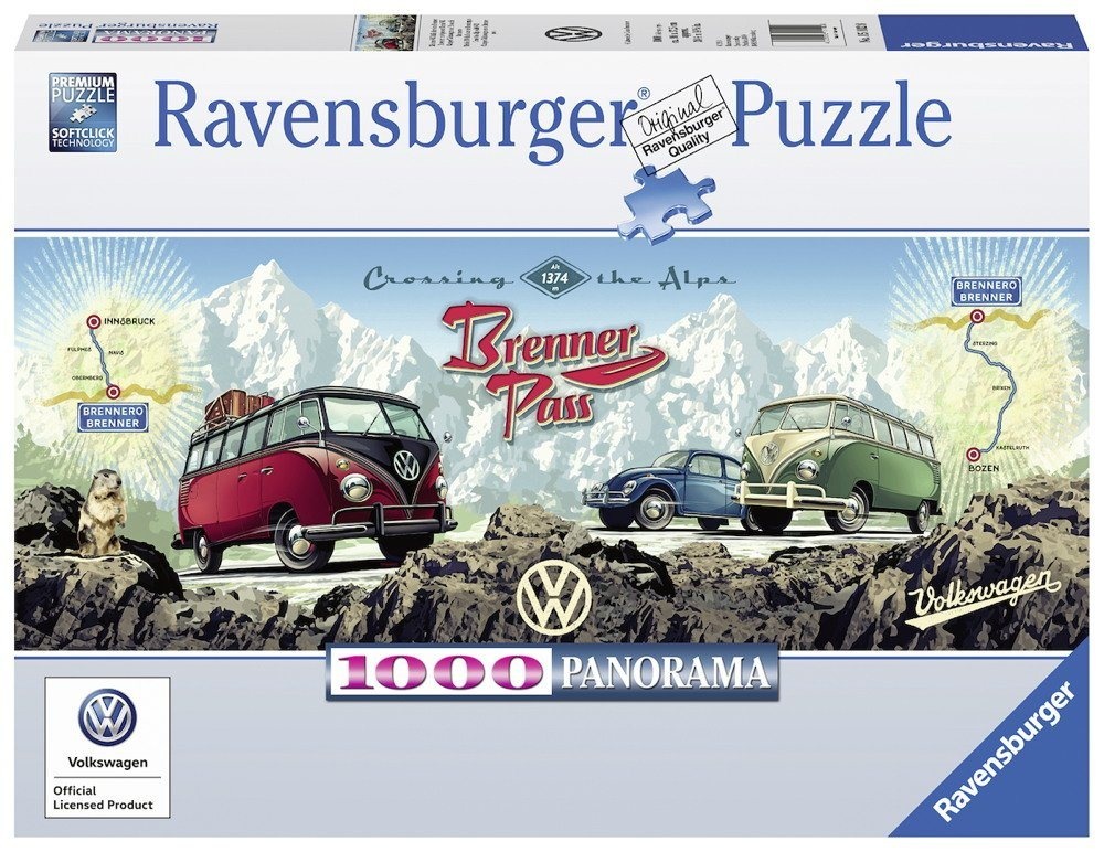 Ravensburger Puzzle Panorama VW Volkswagen Mit dem VW Bulli über den Brenner 15102, 1000 Puzzleteile
