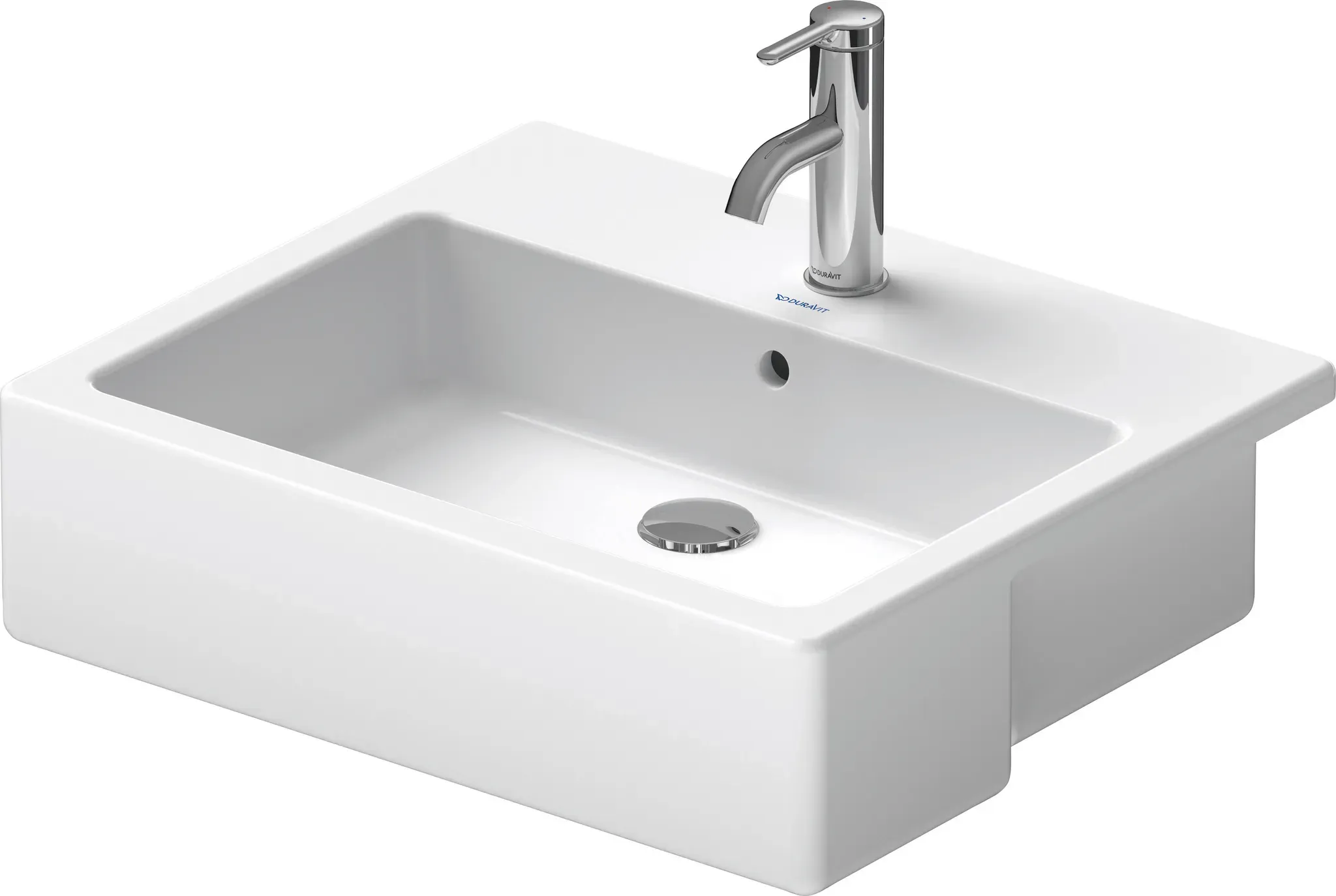 Duravit Halbeinbauwaschtisch Vero 55cm, mit Überlauf, mit Hahnlochbank, 1 Hahnloch, 03145500001, Farbe: Weiß mit Wondergliss