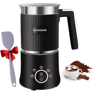 Milchaufschäumer Elektrisch 5-in-1, Milchschäumer Spülmaschinenfest mit Kakao Funktion für heißer Schokoladen, Heißer/Kalter Milchschaum, Warme Milch, 220V,300ml (schwarz)