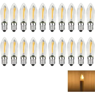 MZYOYO 20er Pack E10 LED Glühbirne,AC34V Spitzkerzen Birnen für Schwibbogen,E10 LED Kerzen für Schwibbogen,2100K Warmweiß,Ersatzbirnen Lichterkette für Weihnachtsbaum,34V 34V 0,2W,3LM