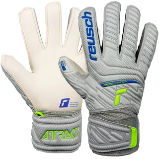 Reusch Torwarthandschuhe Attrakt Grip Finger Junior für alle Spielfeldoberflächen Vapor Gray/Safety Yello, 5,