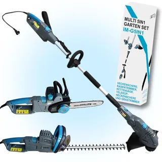 IMLEX Multi-Kombi-Garten-Set 5in1 Heckenschere Rasentrimmer Kettensäge mit Teleskopstab und Verstellbarer Schnittwinkel
