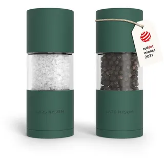 LARS NYSØM Salz und Pfeffer Mühlen Set aus Edelstahl mit einstellbarem Keramik-Mahlwerk 2 Stück I Manuelle Gewürzmühlen mit hochwertigem Design (2 Stk) (Pine Green)