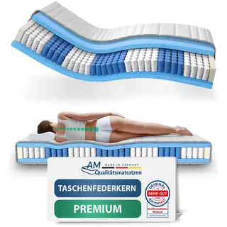 AM Qualitätsmatratzen Premium 7-Zonen Taschenfederkernmatratze 90 x 200 cm H4