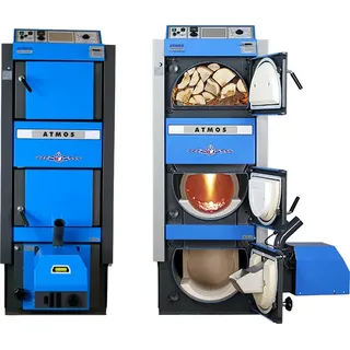 Atmos Kombikessel DC 30 GSP Holz/Pellet Kessel mit Pelletbrenner A 25 GSP und Fö